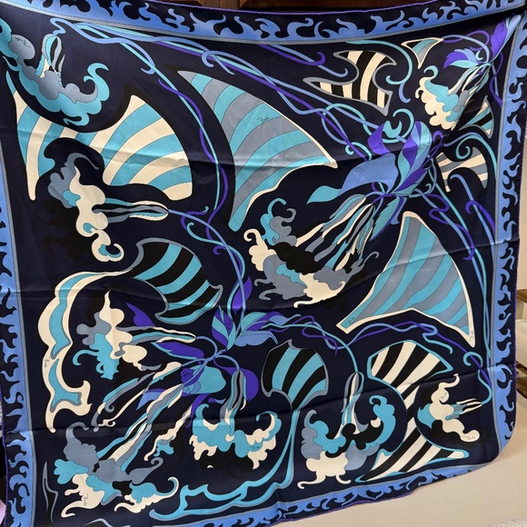 New Emilio Pucci Firenze Silk Scarf- Oceanic Abstract in Blue